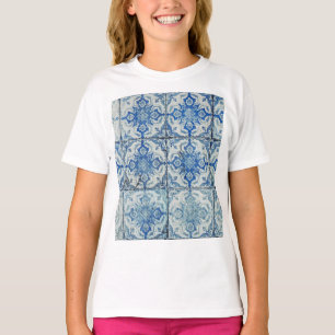 Camiseta Patrón de mosaico portugués antiguo vintage - Azul