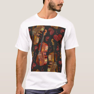 Camiseta Patrón de música violín del corazón rojo