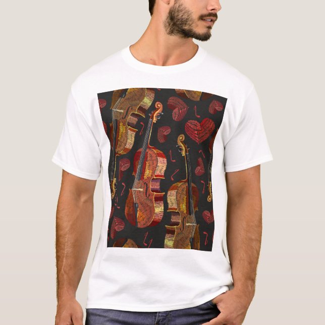 Camiseta Patrón de música violín del corazón rojo (Anverso)