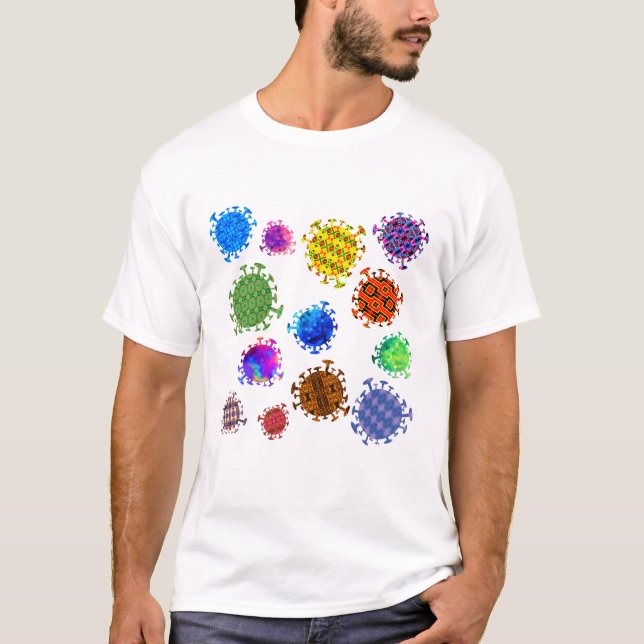Camiseta Patrón de mutaciones de virus coloridas (Anverso)