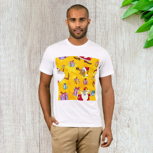 Camiseta Patrón de Navidad de Santa con regalos y estrellas