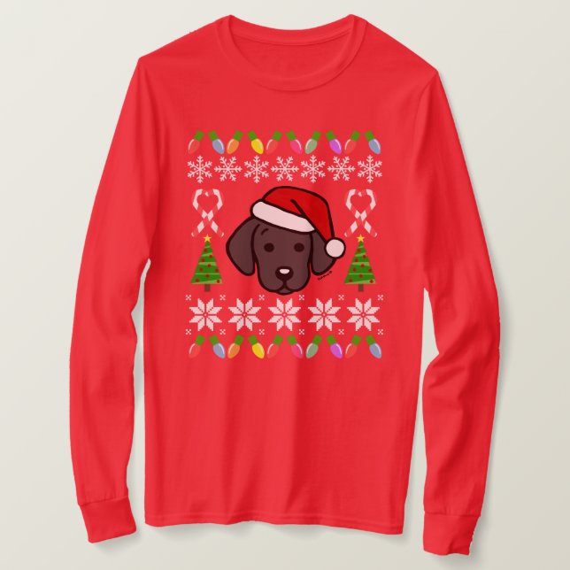 Camiseta Patrón de Navidades de Cachorros de Labrador Negro (Anverso del diseño)