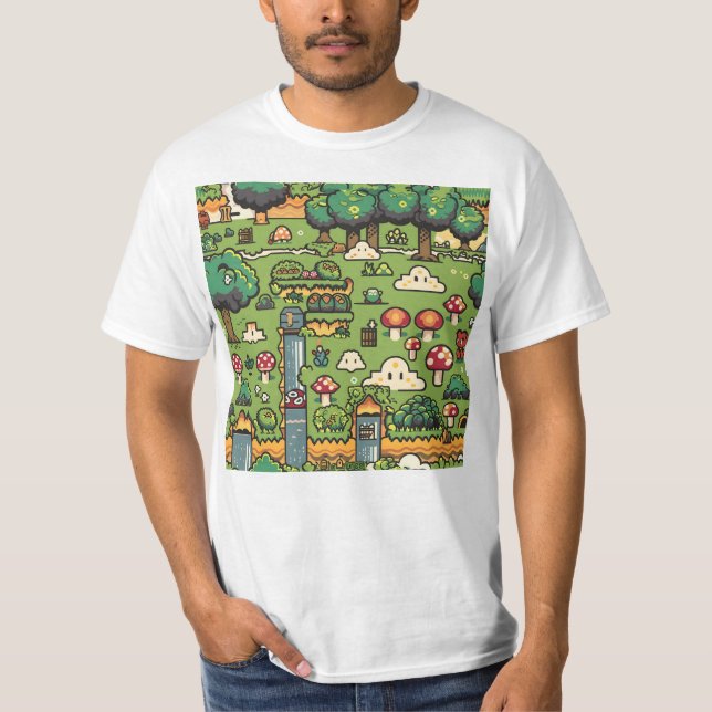 Camiseta Patrón de nivel de bosque de videojuegos en mosaic (Anverso)
