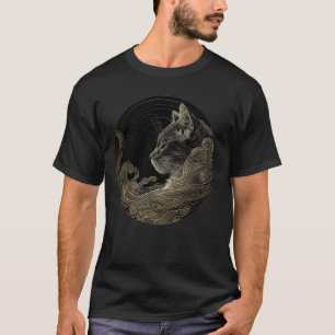 Camiseta Patrón de onda de gatito vintage arte japonés masc