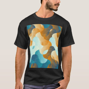 Camiseta Patrón de ondas de cosecha, azul y marrón.