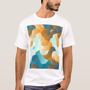 Camiseta Patrón de ondas de cosecha, azul y marrón.