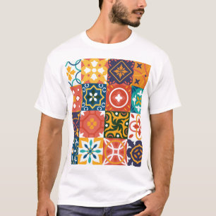 Camiseta Patrón de Ornato de Baldosas Vintage Geométricas