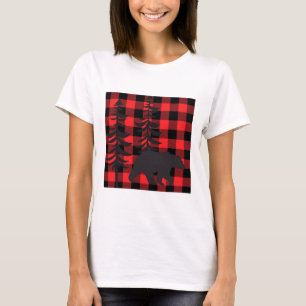 Camiseta Patrón de oso negro de plaqueta roja