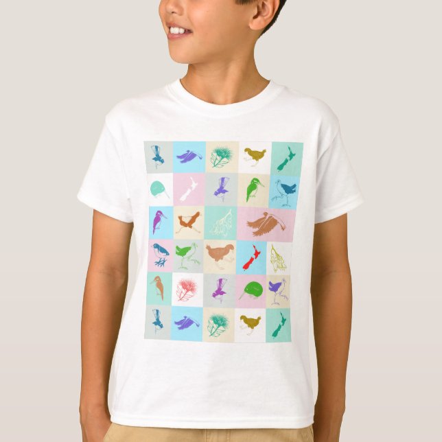 Camiseta Patrón de pájaros pop de Kiwiana (Anverso)