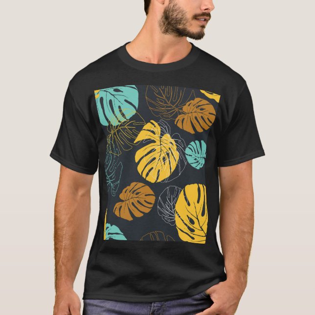 Camiseta Patrón de papel tapiz de hoja tropical (Anverso)