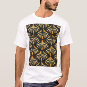 Camiseta Patrón de pavo real dorado Art deco