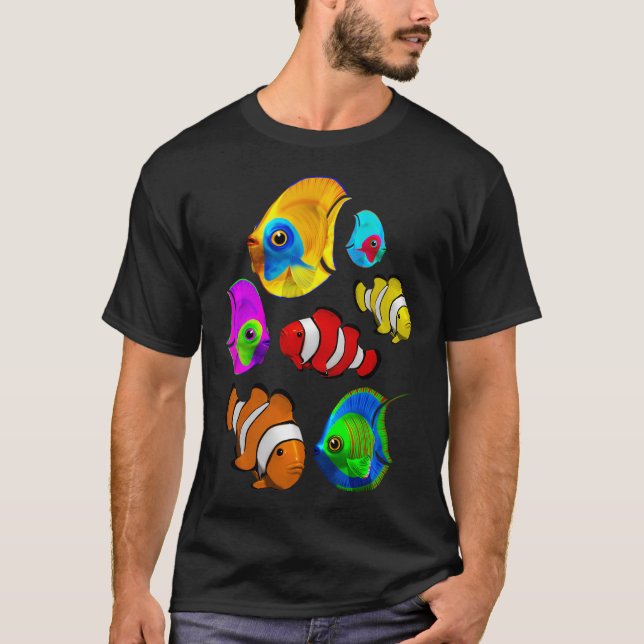 Camiseta Patrón de peces coloridos tropicales (Anverso)