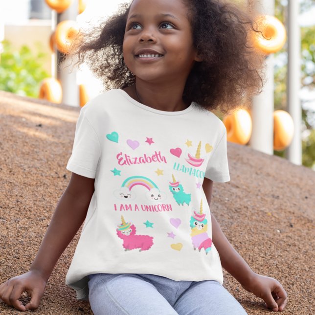 Camiseta Patrón de Pequeña Chica Cute Llamacorn Pastel (Subido por el creador)