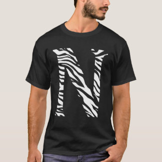 Camiseta Patrón de piel de animal cebra iniciales letra N n