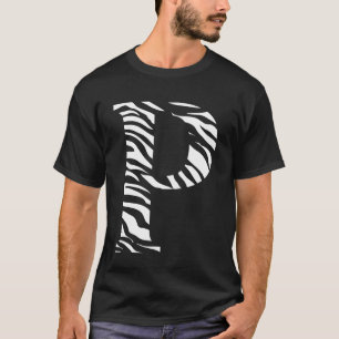 Camiseta Patrón de piel de animal cebra iniciales letra P n