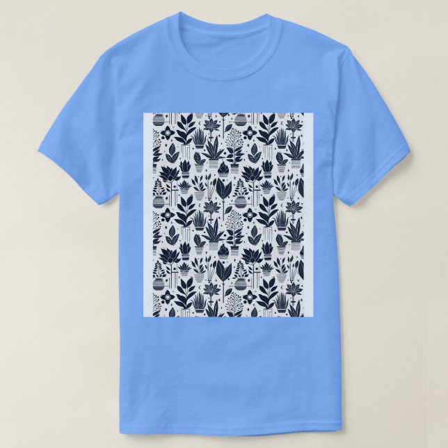 Camiseta Patrón de planta Bauhaus Azul (Diseño del anverso)
