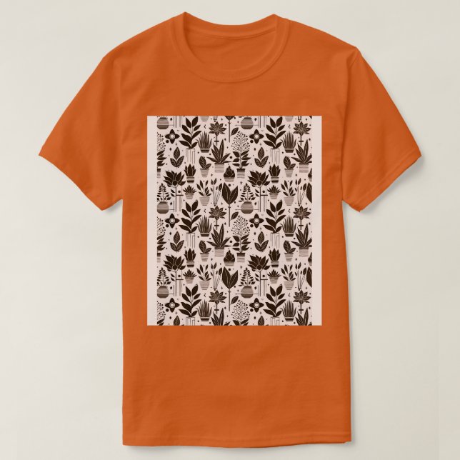 Camiseta Patrón de planta Bauhaus Brown (Diseño del anverso)