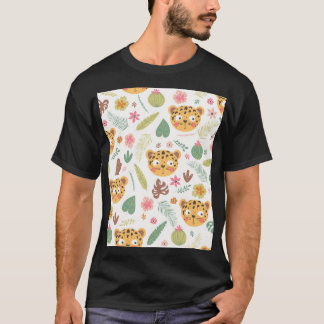 Camiseta Patrón de plantas tropicales de cabeza de leopardo