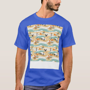 Camiseta Patrón de playa sin soldadura Palm Tree Waves Coas