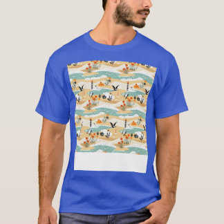 Camiseta Patrón de playa sin soldadura Palm Tree Waves Coas
