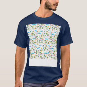 Camiseta Patrón de playa sin soldadura Palm Tree Waves Coas