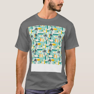 Camiseta Patrón de playa sin soldadura Palm Tree Waves Coas