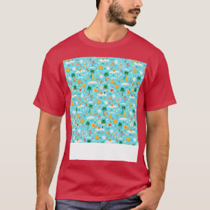 Camiseta Patrón de playa sin soldadura Palm Tree Waves Coas