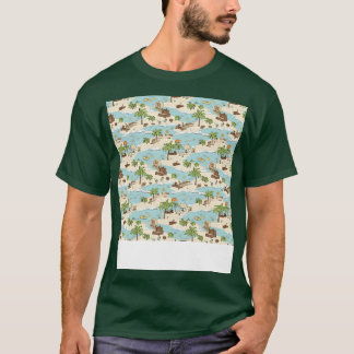 Camiseta Patrón de playa sin soldadura Palm Tree Waves Coas