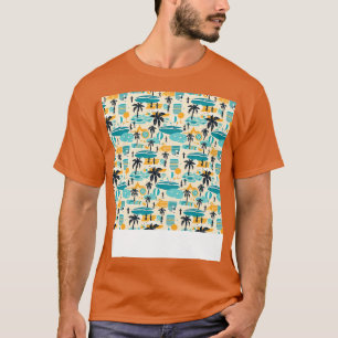 Camiseta Patrón de playa sin soldadura Palm Tree Waves Coas
