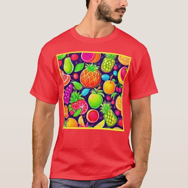 Camiseta Patrón de ráfaga de fruta de neón (Anverso)