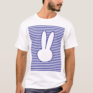 Camiseta Patrón de rayas azul y conejo blanco