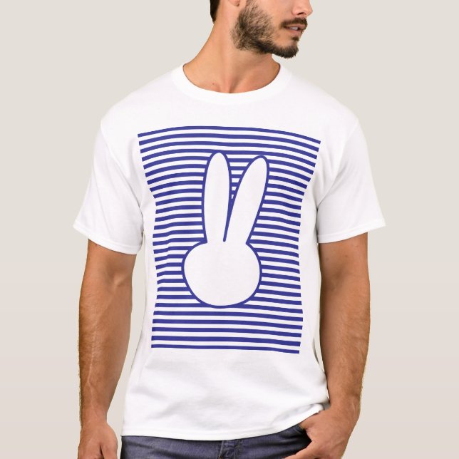 Camiseta Patrón de rayas azul y conejo blanco (Anverso)