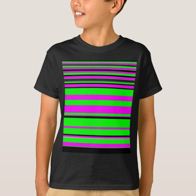Camiseta Patrón de rayas color negro verde rosado caliente (Anverso)