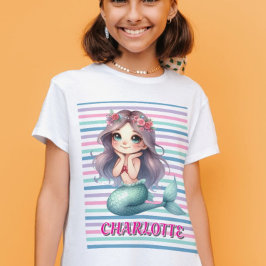 Camiseta Patrón de rayas de sirena rosa personalizado 