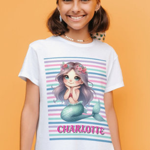 Camiseta Patrón de rayas de sirena rosa personalizado