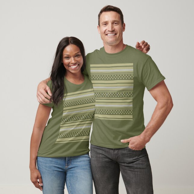Camiseta Patrón de rayas oliva con estrellas (Unisexo)