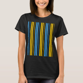 Camiseta Patrón de rayas verticales azules y amarillas sobr