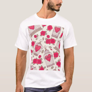 Camiseta Patrón de Rosas de jaulas de aves florales