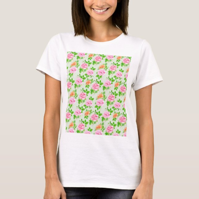 Camiseta Patrón de Rosas Rosadas Florales (Anverso)