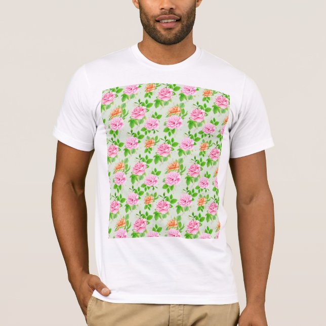 Camiseta Patrón de Rosas Rosadas Florales (Anverso)