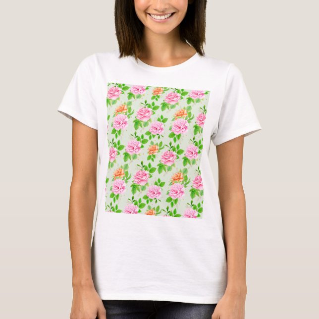 Camiseta Patrón de rosas rosadas florales-2367 (Anverso)