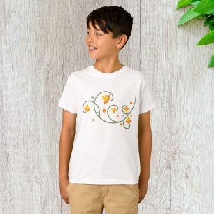 Camiseta Patrón de rotación floral con flor Naranja y amari