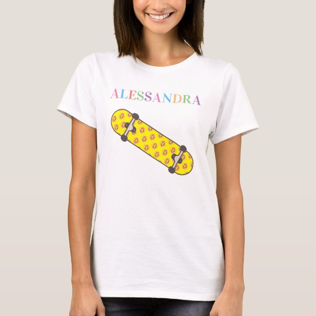 Camiseta Patrón de sonrisa Skateboard y nombre personalizad (Anverso)