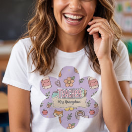 Camiseta Patrón de suministros escolares de maestro púrpura