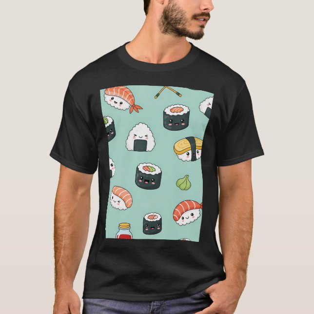 Camiseta Patrón de Sushi Kawaii (Anverso)