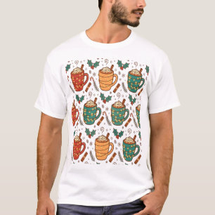 Camiseta Patrón de Tazas de Café Navideñas Acogedoras