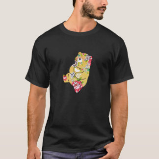 Camiseta Patrón de tela de flores de Taiwán, Oso, Amarillo,