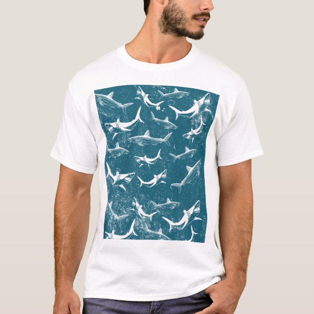 Camiseta Patrón de tiburón azul angustiado (Anverso)