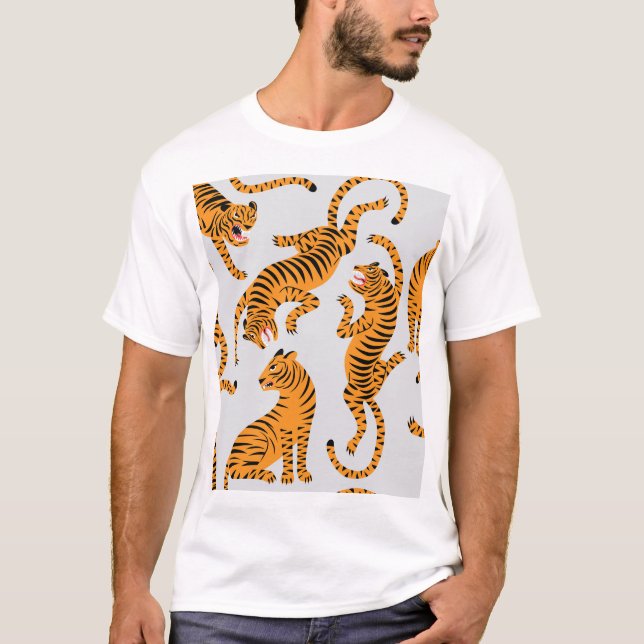 Camiseta Patrón de tigres sin foco, tema de vida salvaje. (Anverso)