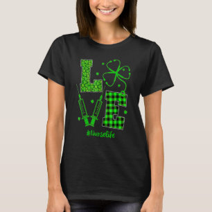 Camiseta Patrón de trébol de amor de vida de enfermera